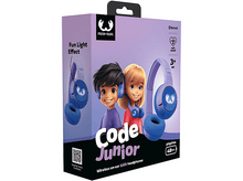 Charger l&#39;image dans la galerie, Boîte d&#39;écouteurs Code Junior bleus. Graphique enfants, logo et informations produit.
