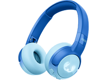 Charger l&#39;image dans la galerie, Casque bleu avec écouteurs bleu clair. Les écouteurs ont un logo blanc, et le mot &#39;JUNIOR&#39;.
