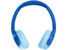 Charger l&#39;image dans la galerie, Casque bleu avec des coussinets d&#39;oreille bleu clair. Le casque est de style circum-auriculaire.
