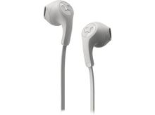 Charger l&#39;image dans la galerie, Une paire d&#39;écouteurs blancs sur fond noir.
