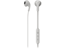 Charger l&#39;image dans la galerie, Paire d&#39;écouteurs blancs avec module de contrôle et câble blanc sur fond blanc.
