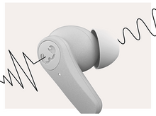Charger l&#39;image dans la galerie, Gros plan d&#39;un écouteur gris avec des lignes d&#39;ondes sonores.
