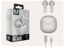 Charger l'image dans la galerie, Écouteurs dans une boîte, avec écouteurs séparés, un étui et des câbles de chargement affichés sur fond blanc.
