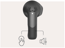 Charger l&#39;image dans la galerie, Écouteur avec commandes tactiles et une icône de haut-parleur. L&#39;appareil est sur un fond rose clair.
