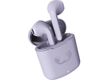 Charger l'image dans la galerie, Écouteurs et étui violets. L'étui est ouvert. 'FRESH REBEL' est écrit sur un écouteur.
