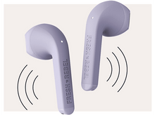 Charger l'image dans la galerie, Paire d'écouteurs Fresh 'n Rebel violets clairs avec icônes d'ondes sonores sur fond clair.
