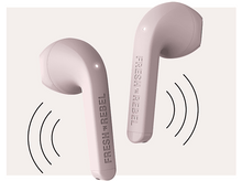 Charger l'image dans la galerie, Deux écouteurs sans fil roses avec les mots 'FRESH 'N REBEL' imprimés.
