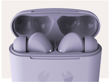 Charger l'image dans la galerie, Un étui d'écouteurs violet avec deux écouteurs violets à l'intérieur. L'étui est ouvert.
