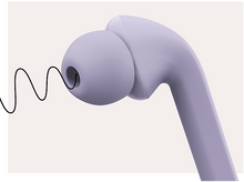 Charger l'image dans la galerie, Gros plan d'un écouteur violet avec un câble noir. L'écouteur est mis au point.
