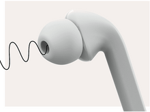 Charger l'image dans la galerie, Écouteur blanc avec une ligne noire, gros plan.
