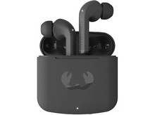 Charger l&#39;image dans la galerie, Écouteurs sans fil noirs dans un étui de chargement noir. Un logo crabe est sur l&#39;étui.
