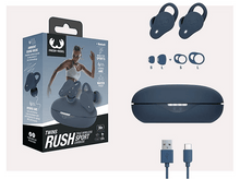 Charger l'image dans la galerie, Boîte d'écouteurs avec écouteurs, étui de chargement et un câble USB sur fond blanc.
