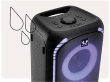 Charger l&#39;image dans la galerie, Haut-parleur noir avec des gouttes d&#39;eau. Anneau lumineux violet.
