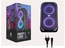 Charger l&#39;image dans la galerie, Une enceinte de soirée portable dans une boîte et une unité séparée avec lumières et cordon d&#39;alimentation.
