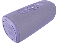 Un haut-parleur cylindrique violet avec des boutons de commande sur le dessus. Il a une texture en maille et un logo BOLD sur le côté.