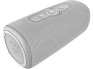 Haut-parleur cylindrique gris avec des boutons. Le logo BOLD est sur le côté gauche.