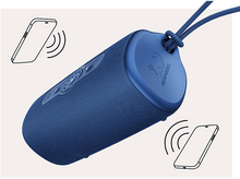 Charger l'image dans la galerie, Haut-parleur bleu avec icônes de téléphone et logo Fresh Rebel. Téléphone et haut-parleur.
