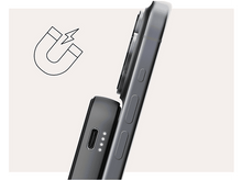Charger l&#39;image dans la galerie, Un téléphone et une batterie externe avec une icône magnétique à gauche. Le téléphone est gris, la batterie est noire.
