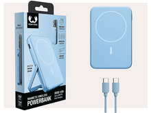 Charger l&#39;image dans la galerie, Une batterie externe bleue avec une boîte et deux câbles de charge. La boîte dit &#39;Magnetic Wireless Powerbank&#39;.
