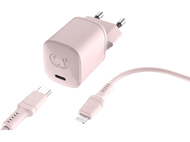 Ensemble chargeur et câble rose. Inclut un câble USB-C et Lightning.
