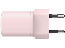 Charger l'image dans la galerie, Un petit adaptateur secteur rose avec deux broches noires, vu de dessus, sur fond blanc.
