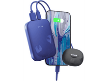 Charger l'image dans la galerie, Batterie externe chargeant un téléphone et des écouteurs.
