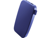 Charger l&#39;image dans la galerie, Une petite batterie externe rectangulaire bleue sur fond noir.
