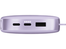 Charger l&#39;image dans la galerie, Une batterie externe violette avec plusieurs ports et un indicateur indiquant l&#39;état de charge.

