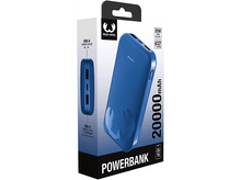 Charger l&#39;image dans la galerie, Une batterie externe bleue dans une boîte. La boîte contient une image du produit et du texte indiquant ses caractéristiques.
