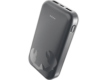 Charger l&#39;image dans la galerie, Batterie externe gris foncé. Forme petite et rectangulaire. Bouton d&#39;alimentation et ports de charge. Fond noir.
