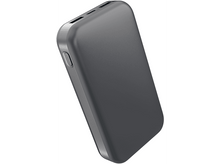 Charger l&#39;image dans la galerie, Une batterie externe gris foncé de forme arrondie, avec un bouton d&#39;alimentation.
