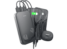 Charger l&#39;image dans la galerie, Une batterie externe noire et deux téléphones avec des icônes de charge.
