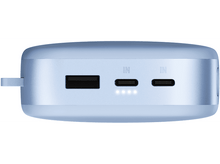 Charger l'image dans la galerie, Une batterie externe bleue avec plusieurs ports USB, montrant ses entrées.
