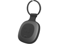 Localisateur de clés noir avec logo sur fond noir. Avec porte-clés.