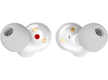 Charger l'image dans la galerie, Deux écouteurs blancs, avec un 'R' rouge sur l'un et un 'L' sur l'autre.

