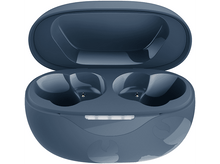 Charger l'image dans la galerie, Étui d'écouteurs bleu ouvert avec deux écouteurs à l'intérieur, sur fond blanc.
