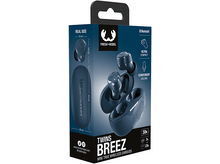 Charger l'image dans la galerie, Écouteurs dans une boîte. Elle est bleu foncé et montre les écouteurs à l'intérieur et le nom de la marque.
