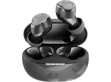 Charger l'image dans la galerie, Écouteurs sans fil noirs avec étui de chargement. Les écouteurs sont bicolores, noirs et gris.
