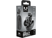 Charger l'image dans la galerie, Écouteurs noirs dans un étui de chargement, avec mesures et texte.
