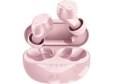 Charger l'image dans la galerie, Écouteurs sans fil roses avec étui de chargement, sur fond noir.

