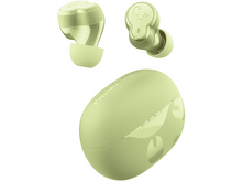 Charger l'image dans la galerie, Écouteurs et étui vert clair. Deux écouteurs en haut et l'étui en bas, le tout vert clair.
