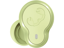 Charger l'image dans la galerie, Une paire d'écouteurs sans fil verts, dont l'un est ouvert pour montrer les détails intérieurs.
