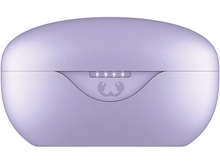 Charger l'image dans la galerie, Étui de chargement d'écouteurs sans fil violets avec logo et témoins lumineux, isolé sur fond blanc.
