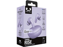 Charger l'image dans la galerie, Boîte d'écouteurs, Twins Rise, violet. Montre écouteurs et étui. Texte sur boîte et crochet noir.
