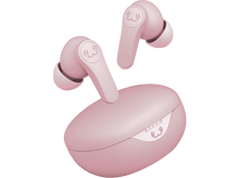 Charger l'image dans la galerie, Écouteurs sans fil roses et étui de chargement. Les écouteurs sont dans l'étui. Fond noir.
