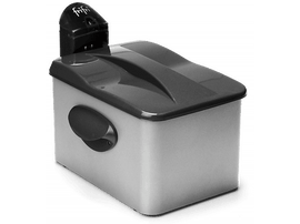 Une friteuse noire et grise avec le mot 