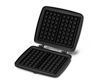 Charger l&#39;image dans la galerie, Un gaufrier noir ouvert, montrant le motif quadrillé sur les plaques supérieure et inférieure.
