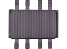 Charger l&#39;image dans la galerie, Un grill à raclette gris foncé avec huit pieds individuels et une surface de cuisson rainurée.
