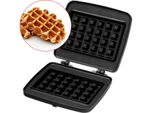 Charger l&#39;image dans la galerie, Gaufrier ouvert avec gaufres en cercle en haut à gauche. Il est noir avec une grille.
