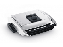 Charger l&#39;image dans la galerie, Un grill argenté et noir en position ouverte, avec un bouton de contrôle de la température.
